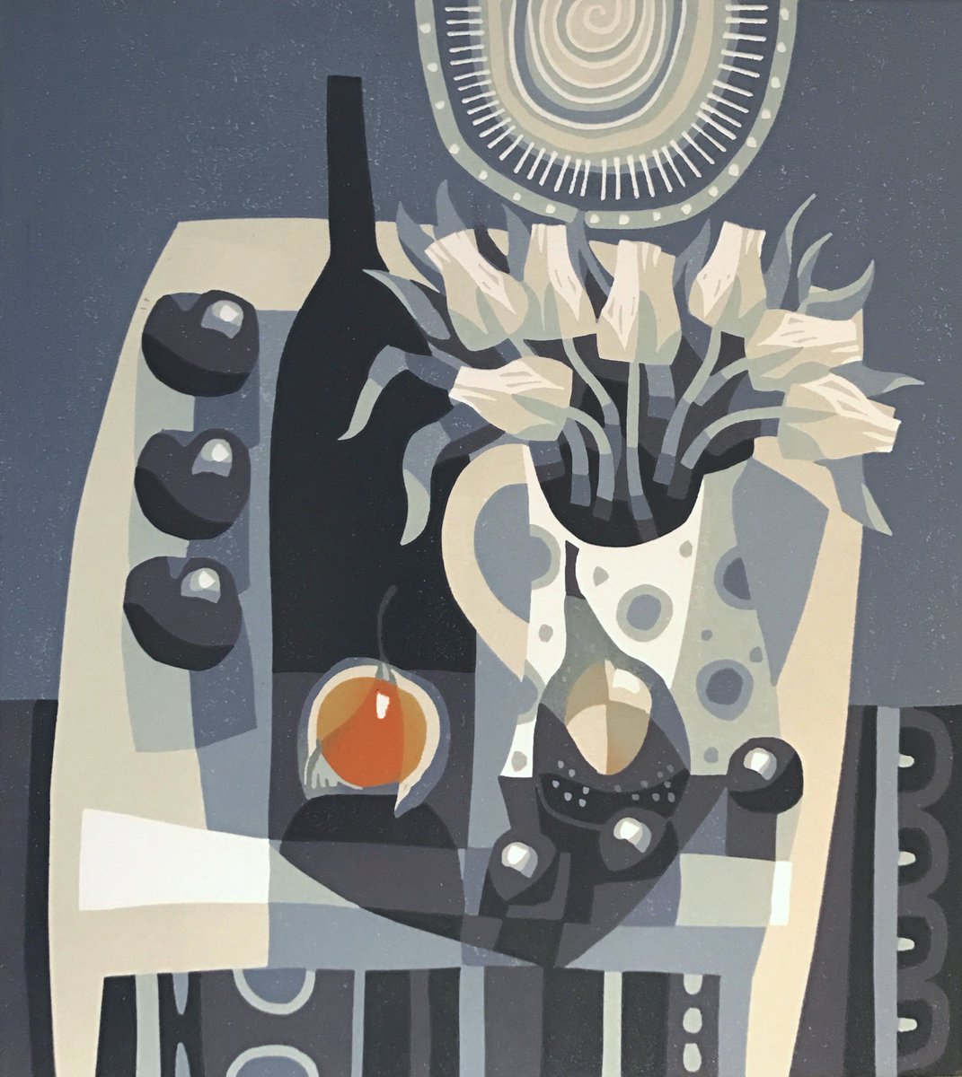 Almost blue... except for a bit of orange #January #colour #detox #reduction #linocut