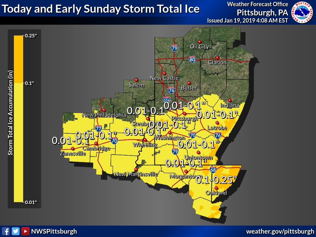 NWSPittsburgh's tweet photo. No major changes were made to the forecast for the Upper Ohio Valley Region overnight.  The entire area is under Winter Storm Warnings and Advisories for snow and ice accumulation through Sunday morning. https://t.co/lEUnWkYsqc