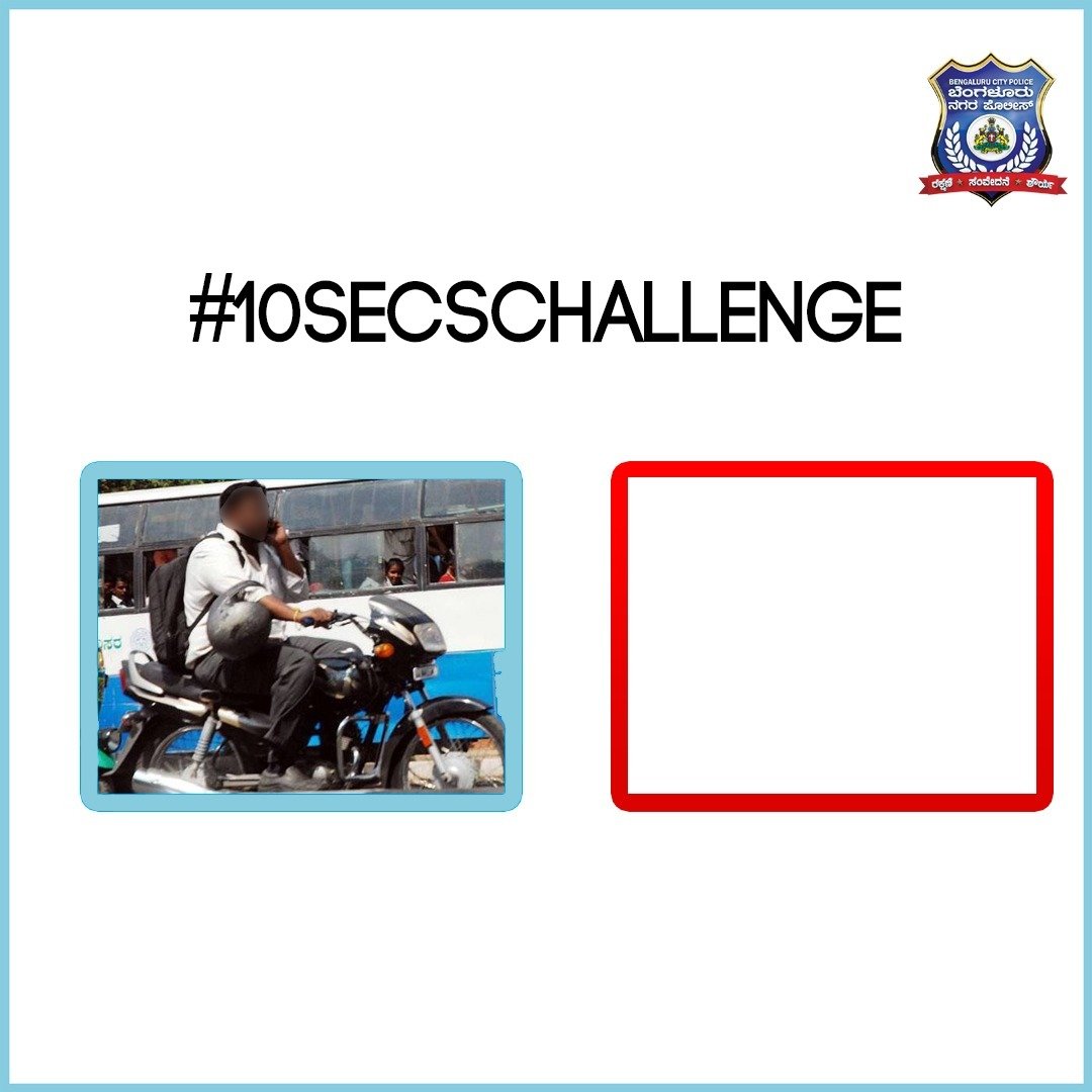 BlrCityPolice's tweet photo. Trust us, you don't want to take this challenge. Wear a helmet and don't talk on the phone while riding/driving!
#10yearchallenge https://t.co/QpoZe6lyEK