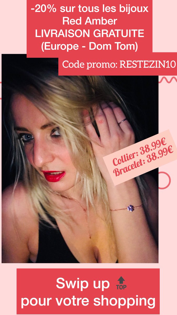 Restezin's tweet photo. 🔥#concours #bonplan🔥 #follow + #RT 🎀 Tentez de gagner votre collier sur l'instagram @restez_in et avec @Angelique_Melki et la marque #redamber🔥#codepromo: RESTEZIN10 qui donne droit à -20% sur tous les #bijoux et LIVRAISON GRATUITE (EU): https://t.co/aoPq8PXKG8 🔥 https://t.co/M2rhYzAw2v