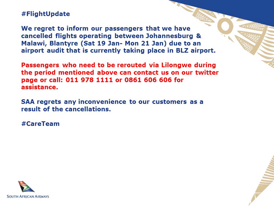 FlysaaCare_AFR's tweet photo. #FlightUpdate #ChilekaInterntionalAirport #Malawi https://t.co/qaP3GaYlAD