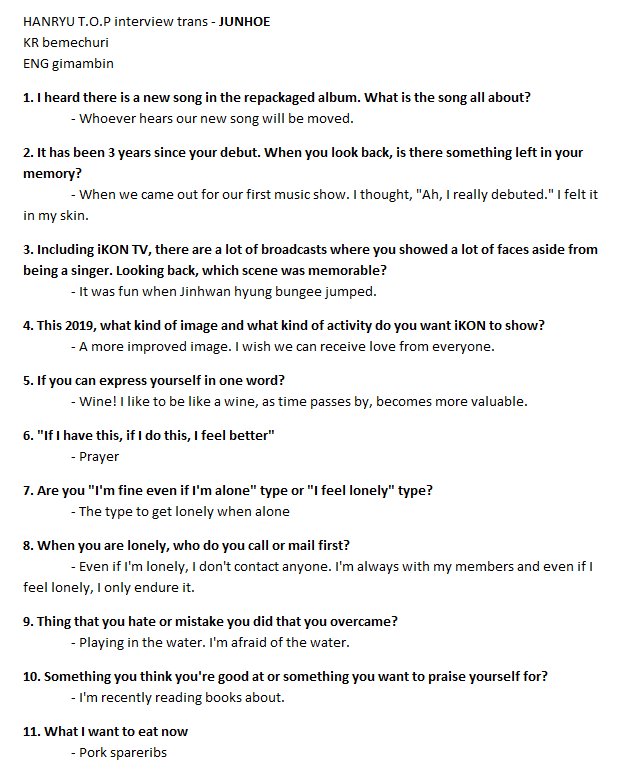 HALLYU TOP MAGAZINE - #JUNHOE interview trans #iKON