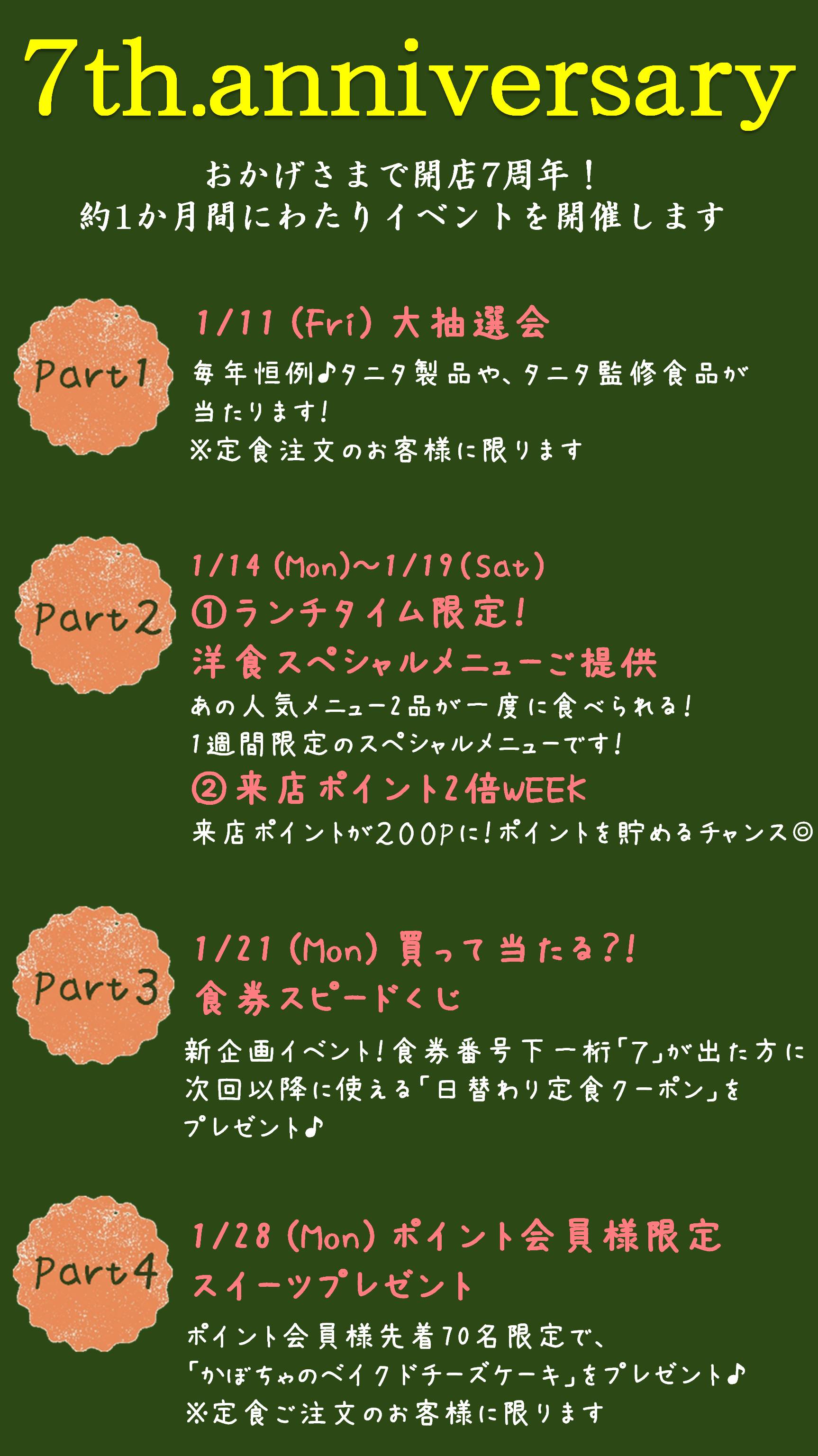 丸の内タニタ食堂 公式 こんにちはヽ 来週月曜日7周年イベント第三弾 定食購入時の食券下一桁に 7 が出たお客様限定で 次回使用可能の日替わり定食クーポンをプレゼント致します 1月21日限定 ですよ 一週間開催したらお店が W