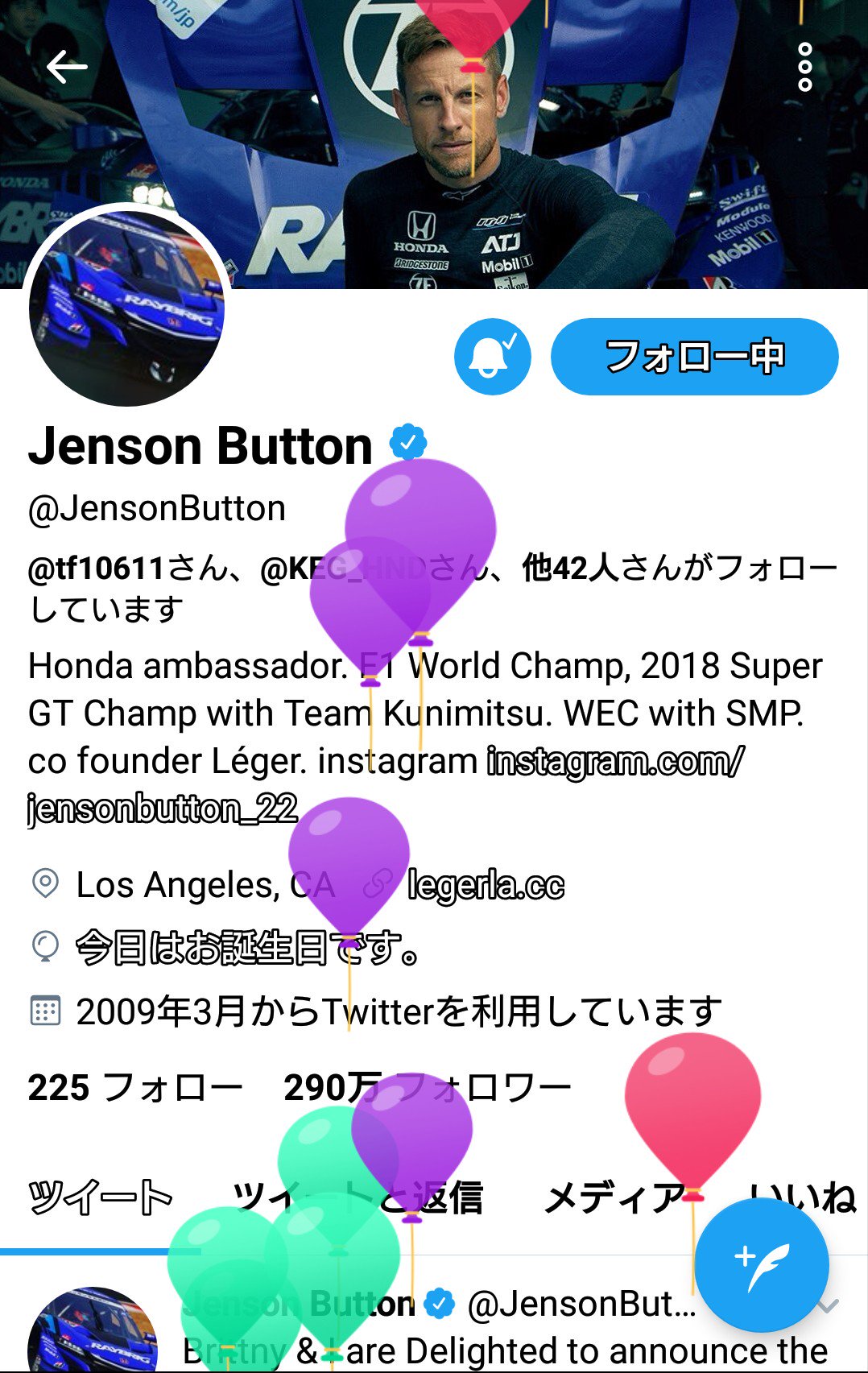    Jenson Button            Happy birthday to Jenson   