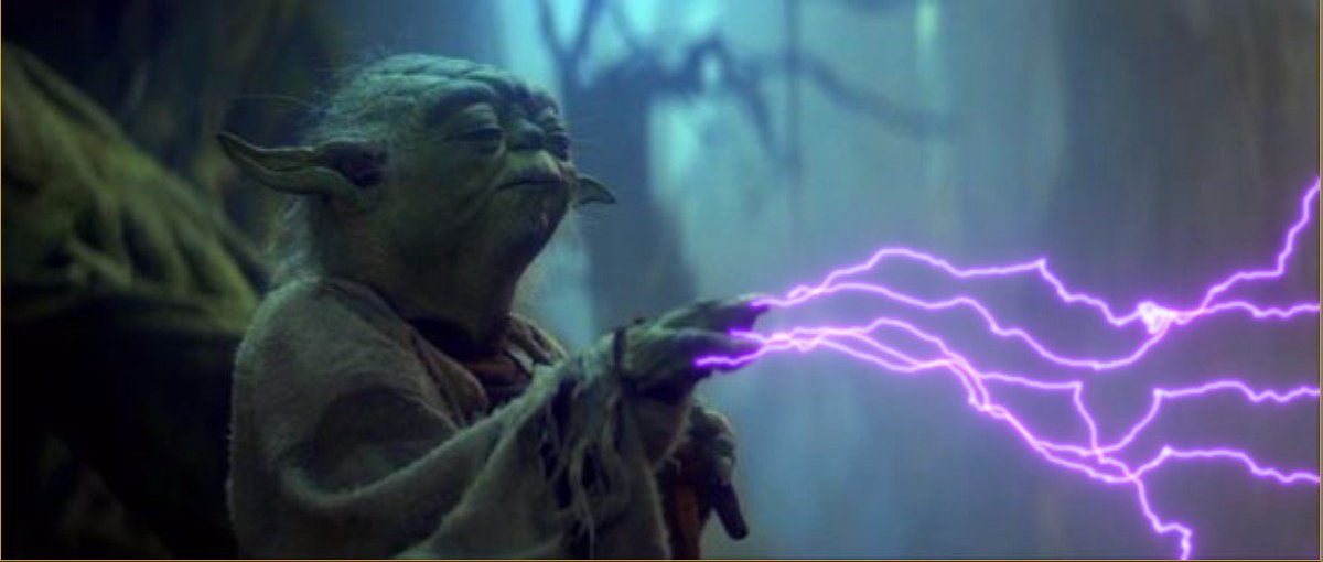 DeathbySaber1's tweet image. Master Yoda can summon Darkside Force Lightning while staying in the Lightside of the Force @yodaism  #deathbysaber #forcelightning