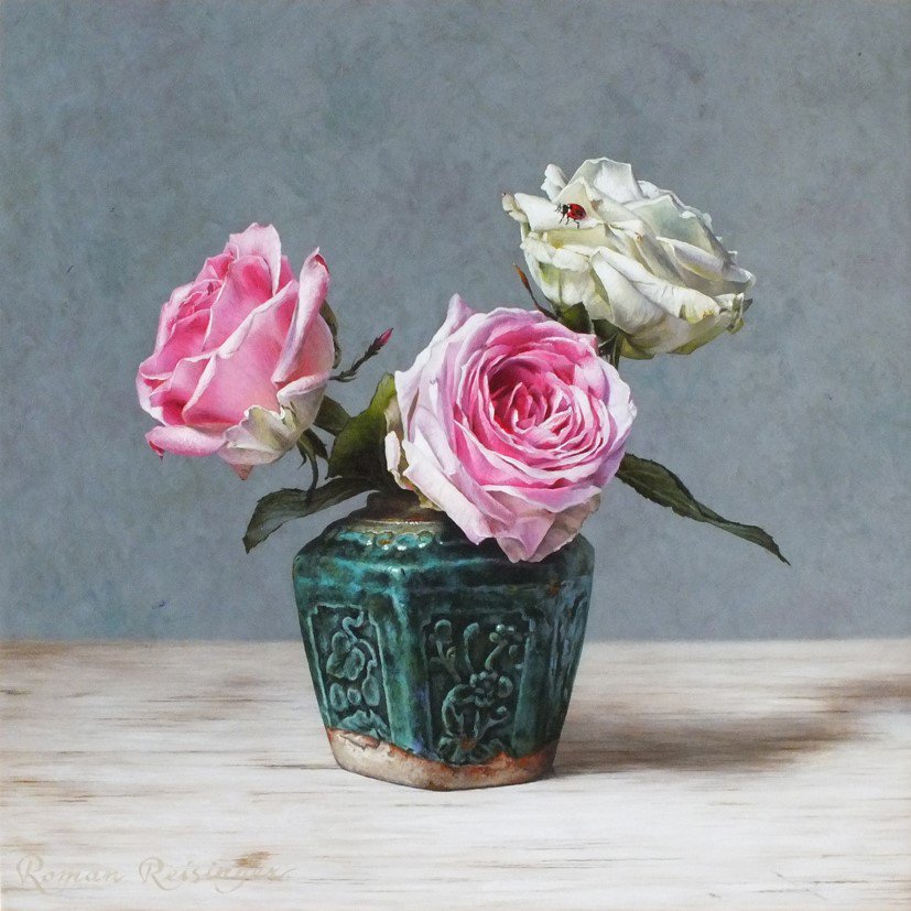 KunstWeekend's tweet image. Roman Reisinger past in zijn werken de schilderstechniek van de 17e eeuwse oude Hollandse meesters toe. Deze techniek maakt het mogelijk om realistisch en gedetailleerd te schilderen.Zijn prachtige stillevens zijn weer op het Kunst &amp;amp; Antiek Weekend te zien #kunstbeurs #stilleven