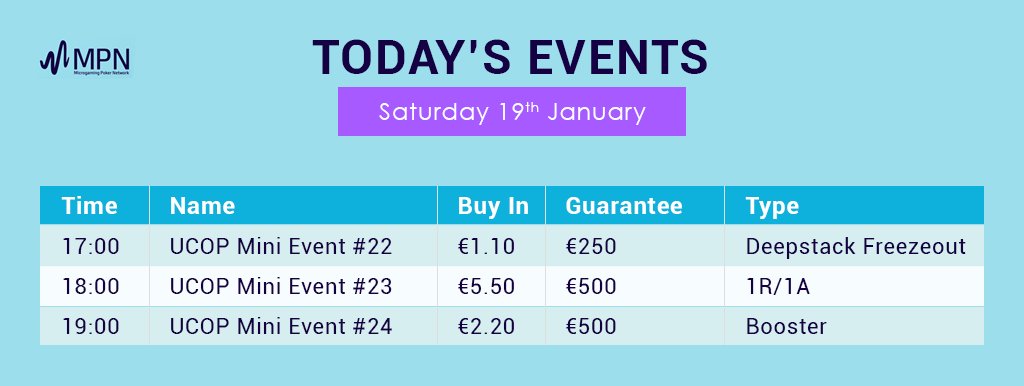 Don't miss the Today's  Events at onetimepoker.com