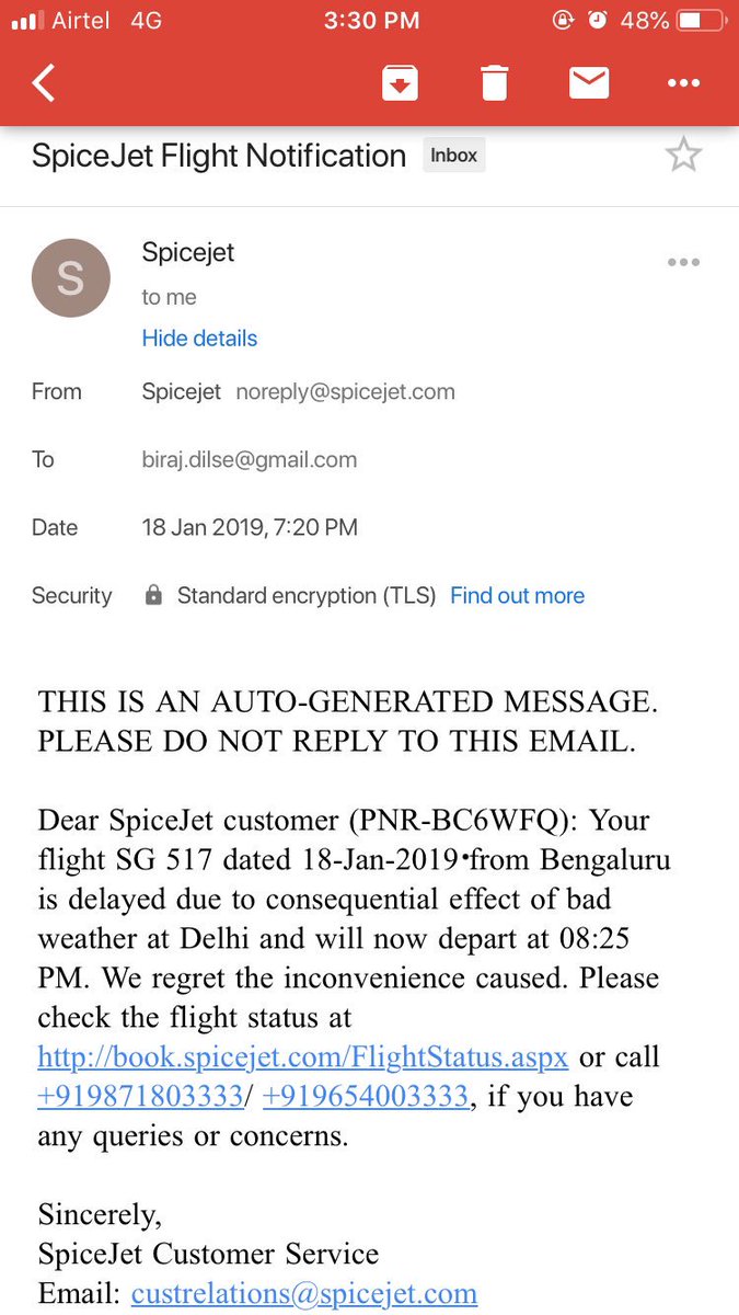 DilseBiraj's tweet photo. @flyspicejet Following mail was triggered after you had completed the boarding. https://t.co/AQ8S92Q2Mi