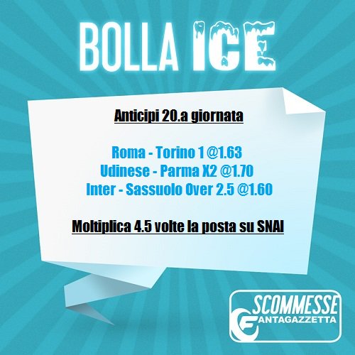ScommesseFC's tweet image. oggi ci proviamo così #bollaice su @fantagazzetta 

scommesse e pronostici per tutte le tasche