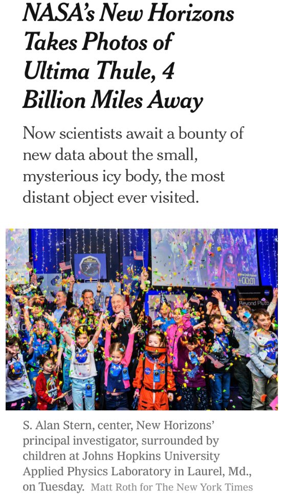 Spyder_Webb's tweet photo. Front page of The New York Times as it appeared on 2 January 2019
Front Page pdf:
https://t.co/UuPeLmersk
Online news story:
https://t.co/io9X0KtWWP
#UltimaFlyBy #UltimaThule #NewHorizons #AlanStern
@NASANewHorizons @NewHorizons2015 @AlanStern @nytimes https://t.co/zvb0xiN02C