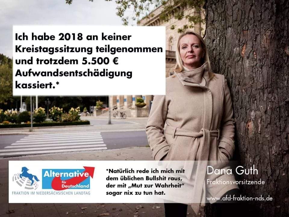 PinguinHannover's tweet photo. Keine einzige Sitzung des Kreistages in #göttingen besucht. Das Geld wird natürlich gern genommen. #ekelhAfD #mutzurwahrheit #lügenAfD #doppelmoral https://t.co/ez6WP5wwRW