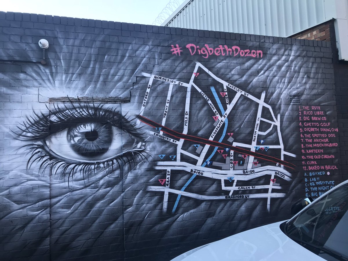 digbethestate's tweet photo. This piece next to @TheRuinDigbeth - a map of the top bars & restaurants in Digbeth - is still looking fabulous! #digbethdozen https://t.co/UXBfbV29sN