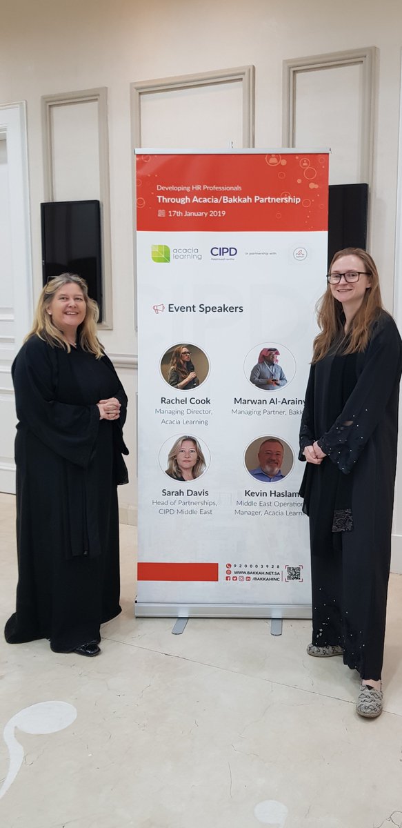 I had the pleasure of meeting senior HR professionals in Riyadh
Thank you to all involved and our guest speakers Sarah Davis Head of Partnerships CIPD Middle East, Rachel Cook MD Acacia @Acacia_Learning 
Acacia Learning #hr #ksa #educate #map #growwithacacia @cipd_ME