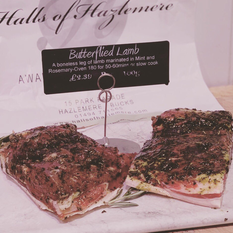 What’s for dinner this weekend? How about trying our butterflied Lamb marinated in rosemary and mint? Pop in to @hallsofhazlemere today and pick up yours 👌🏻 #shoplocal #hallsofhazlemere #weekendfood #butterfliedlambleg #nom
