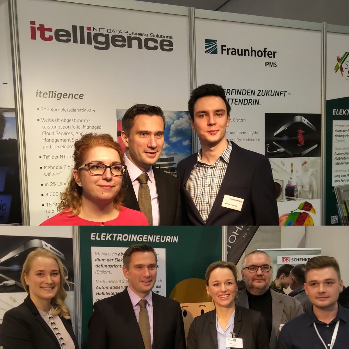 Silicon_Saxony's tweet photo. Auch heute wieder hoher Besuch am Stand auf der #KarriereStart - Minister @MartinDulig im Gespräch mit unseren Mitgliedern @FraunhoferIPMS und @itelligence_de über die Herausforderungen im Bereich Fachkräfte bzw die Chancen für das #Softwareland und die #Mikroelektronik https://t.co/46zNRsjgoA