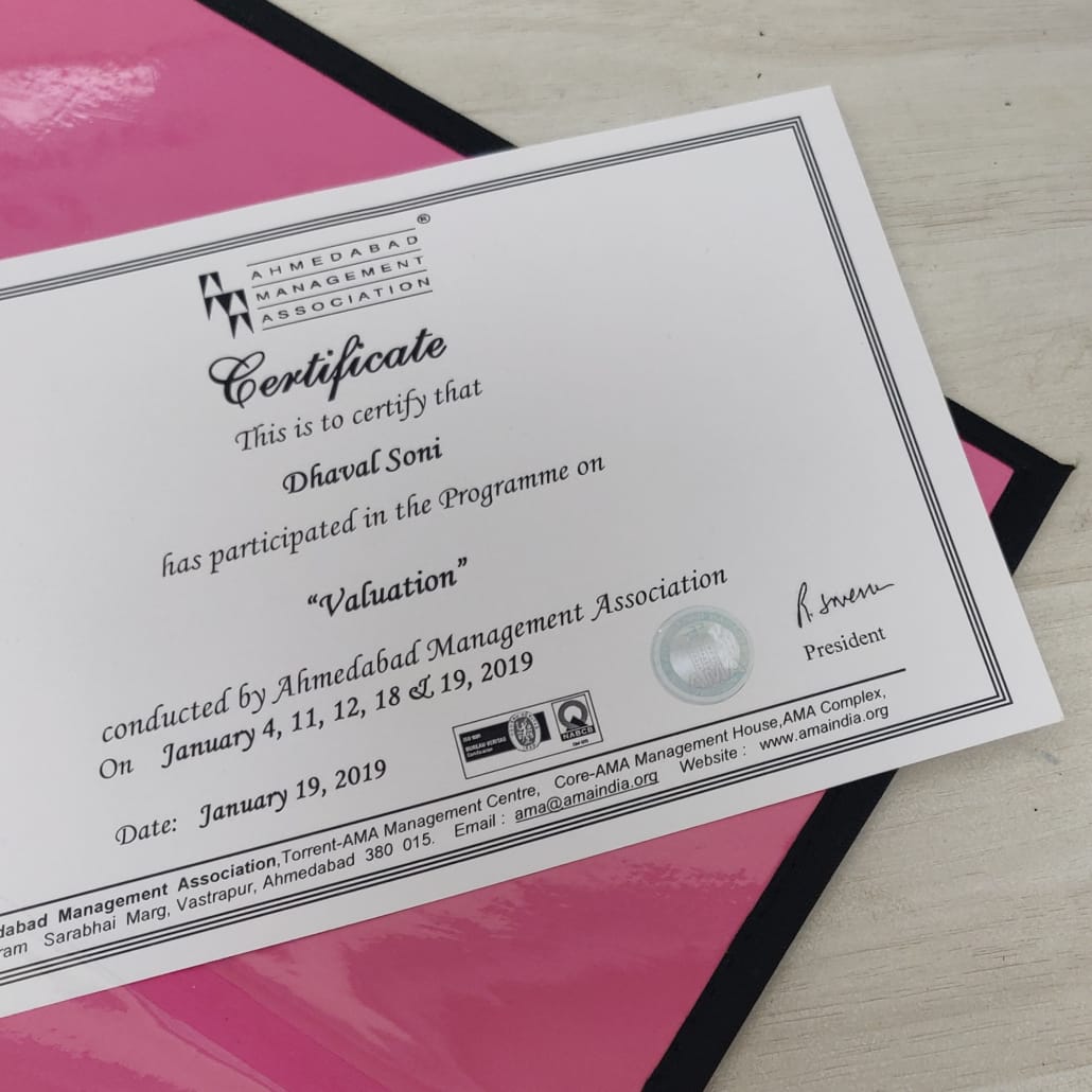 Dhavalnsoni's tweet photo. The Crowning Achievement! 
Successfully completed another certificate programme on Valuation @AMAAhmedabad

#DhavalSoni #StartupValuation #BusinessValuation #IntangibleAssetValuation 
#AMA #AhmedabadManagementAssociation https://t.co/1s4G5jzWCz