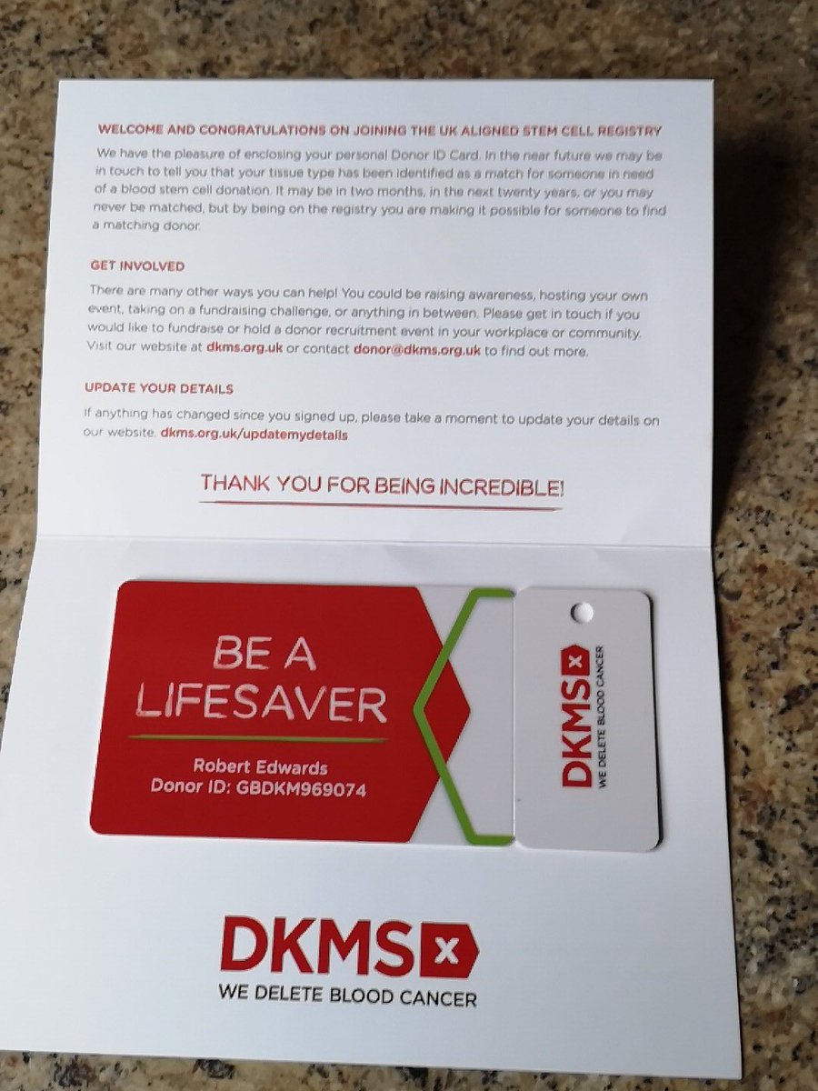 robedwards1000's tweet photo. #dkms card just arrived today, hoping I can help someone out one day https://t.co/CFSVFxG9TL
