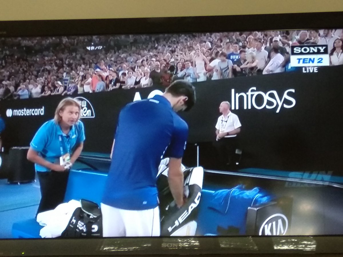 najudmohan's tweet photo. One champion wrapping up in the backdrop of another @Infosys #SpotInfy #AusOpenWithInfosys #InfyDiaries https://t.co/sC89q3Z2Rh