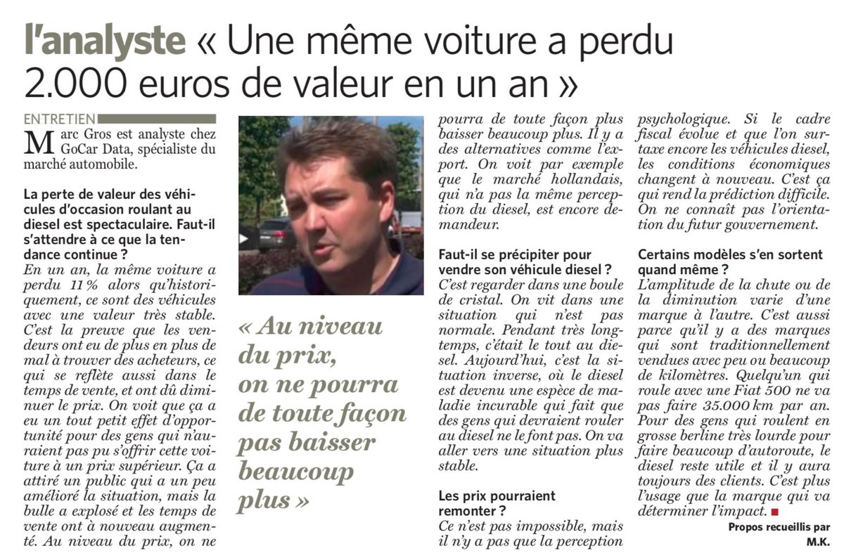 VlanMedia's tweet photo. @lesoir a interviewé notre collègue Marc Gros, product Manager Gocar Data, dans le cadre d'un article sur la dévaluation des véhicules d'occasion roulant au diesel. Un article très intéressant à lire ici: https://t.co/AyD1EBjgFB
@gocarbe https://t.co/aga8P09oj2