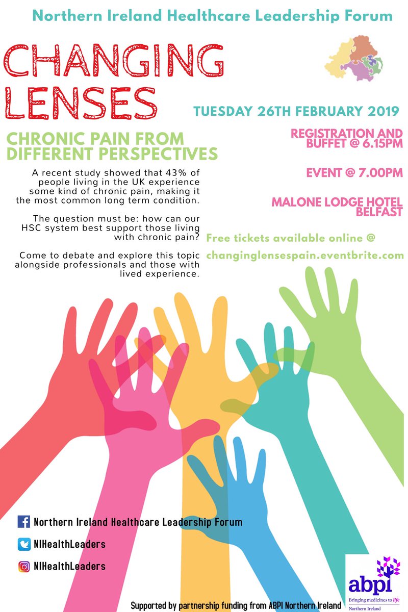 CHANGING LENSES

NIHLF are co-producing an event to debate alongside panel about direction forward re chronic pain

Tues 26th Feb 2019 615pm