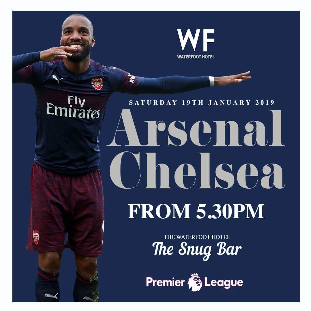 Come along to our Snug Bar and see Arsenal Vs Chelse live on screens. Try our signature burger and pint for only £7.95. #derry #arsvsche
