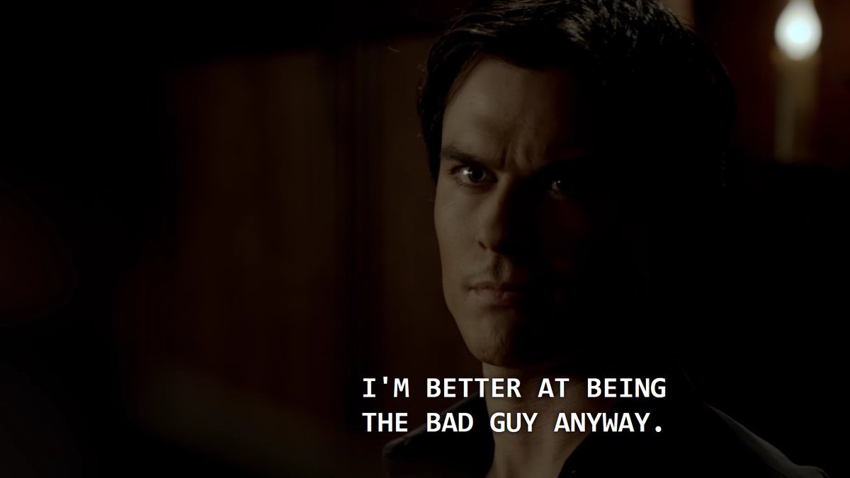 how narcissist do you have to be to call yourself the "good brother" while knowing you've killed thousands of people. say what you want about damon, but he always acknowledged how bad he was even when he was trying to change.