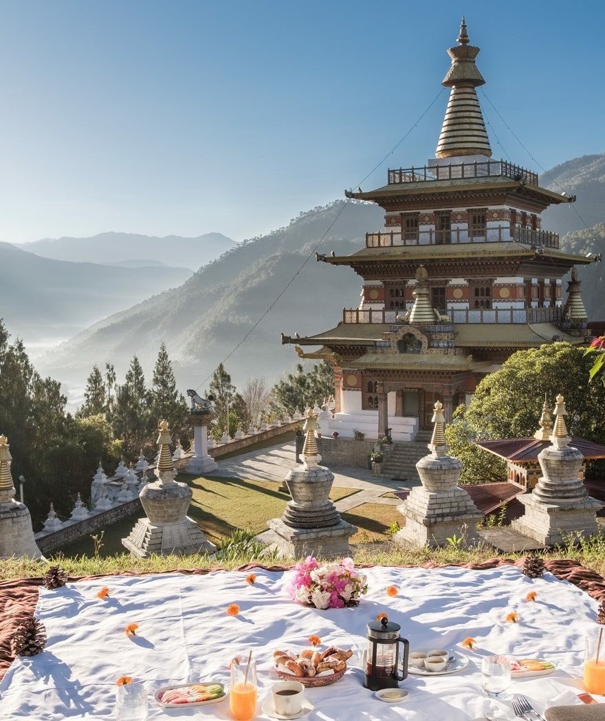 How about a breakfast at Amankora Punakha with a romantic valley-view Khamsum Temple ?  
#everythingextraordinary #dmasiatravel 
#AmanInLove #AmanFoodie #Amankora
#honeymoon #travelgram #travelasia #travellingthroughtheworld #bhutan #thimphu