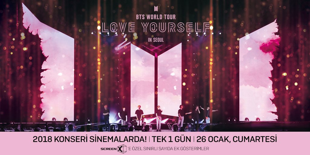 Veeee sonunda #BTS World Tour: #LoveYourselfinSeoulFilm, sadece tek bir gün, 26 Ocak Cumartesi dünyayla aynı anda #Cinemaximum'da! 😍Kendini konserin içinde, hatta sahnede hissetmek istersen filmi, #ScreenX salonlarımızda bir süre daha izleyebileceksin! Ayrıntılar çok yakında! 😉