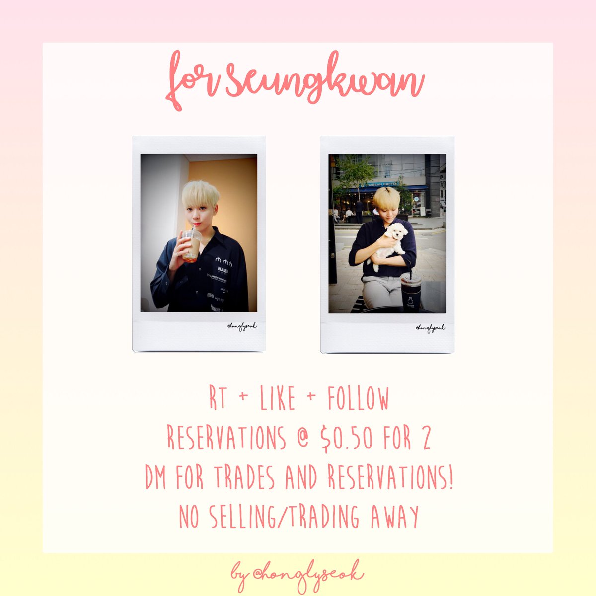 HYUNLYWOO's tweet photo. [RT] for seungkwan!!

really last minute but i’ll be heading down to @with_boo tomorrow to give out these polaroids!! will be helping @boobinpil give out her fansupport too ^^ see you tomorrow!! 

#togetherwithboo #seventeen #seungkwan https://t.co/sGb9z37vsW