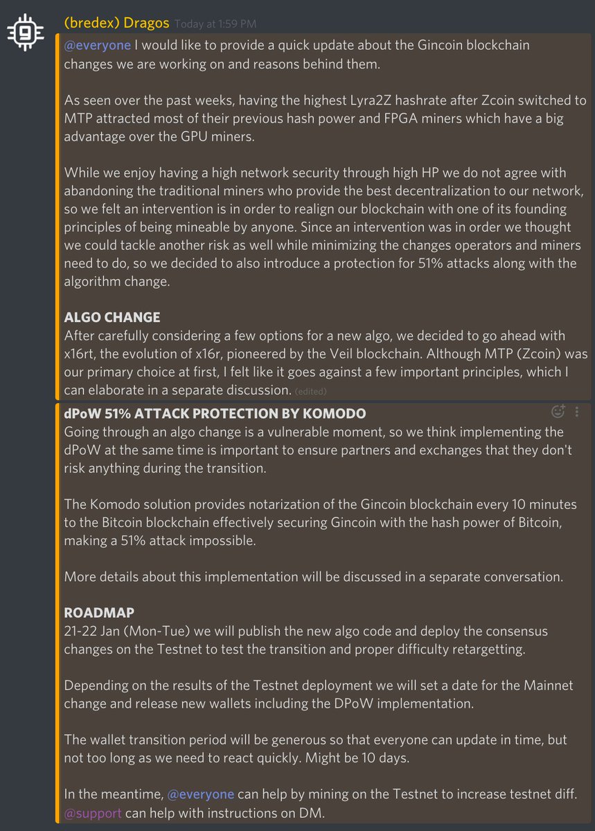 gincoin_crypto's tweet image. Upcoming Gincoin blockchain changes:
- mining algorithm change to x16rt
- dPoW (delayed proof of work) 51% attack protection from Komodo

Code and Testnet for the algo change released on 21 Jan (Monday)