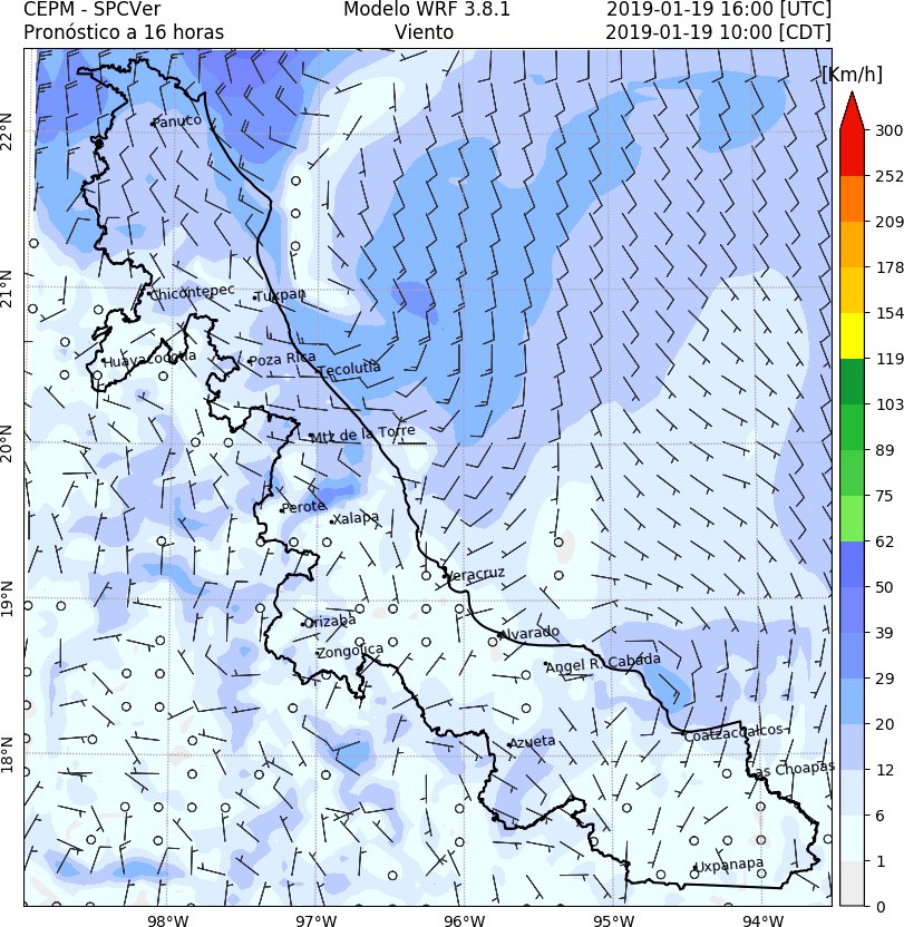 19/01/2019
Pronóstico de horas en las que el #FFrío29 cruzaría con rapidez este sábado 19 los siguientes puertos:
Tampico: 9-10 horas
Tuxpan: 11-12 horas
Veracruz: 14-15 horas
Coatzacoalcos: 20-21 horas
Posterior a ello el viento del #NORTE se intensificaría.
#WRF
⚠️#AlertaGris