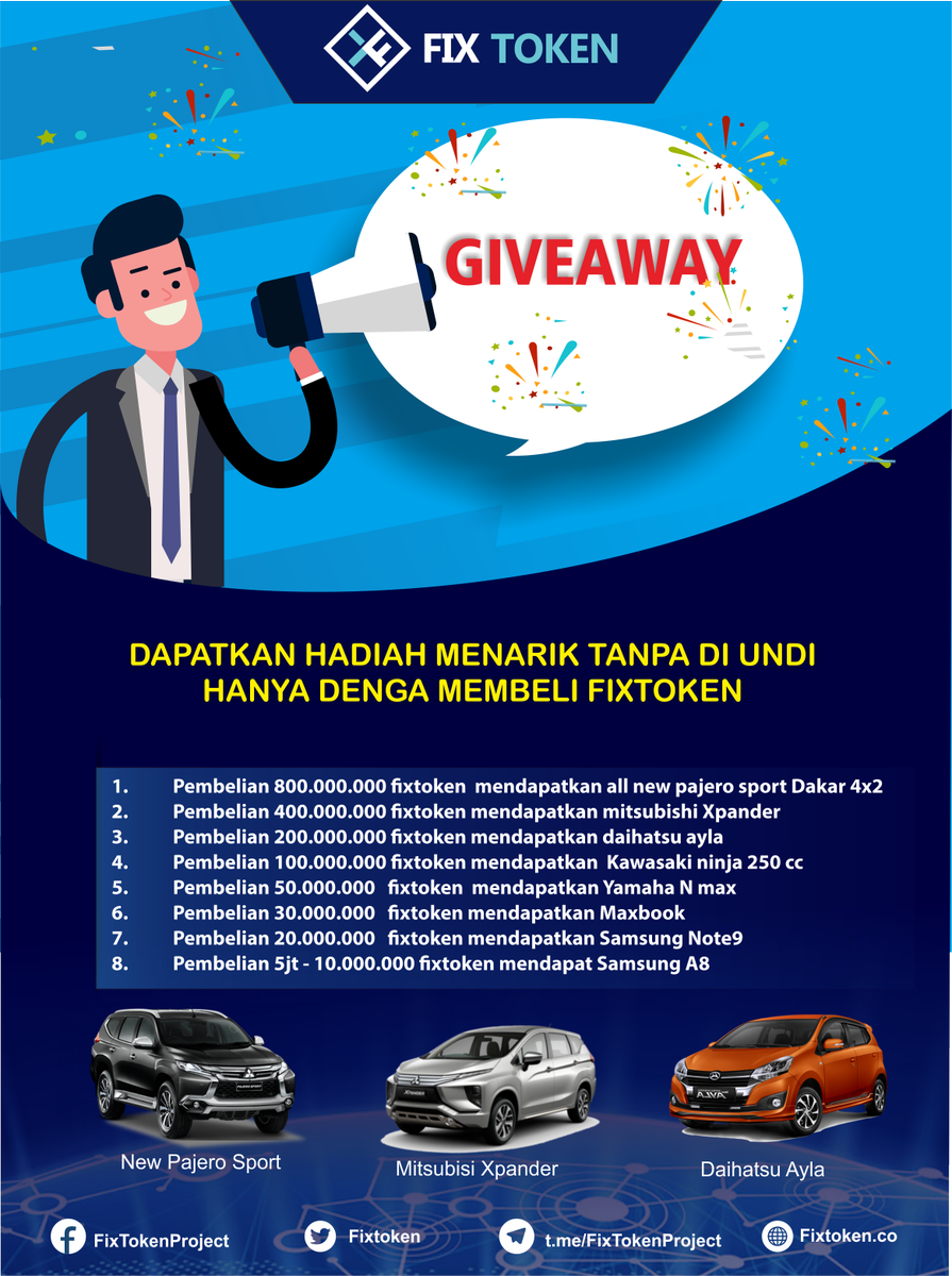 FixToken's tweet photo. "FIXTOKEN GIVEAWAY"

Get direct prizes without lottery every fixtoken purchase
more info : https://t.co/cCZMbUQKDK

#bitcoin #fixtoken #ethereum #Blockchain https://t.co/wdcPgqvkUS