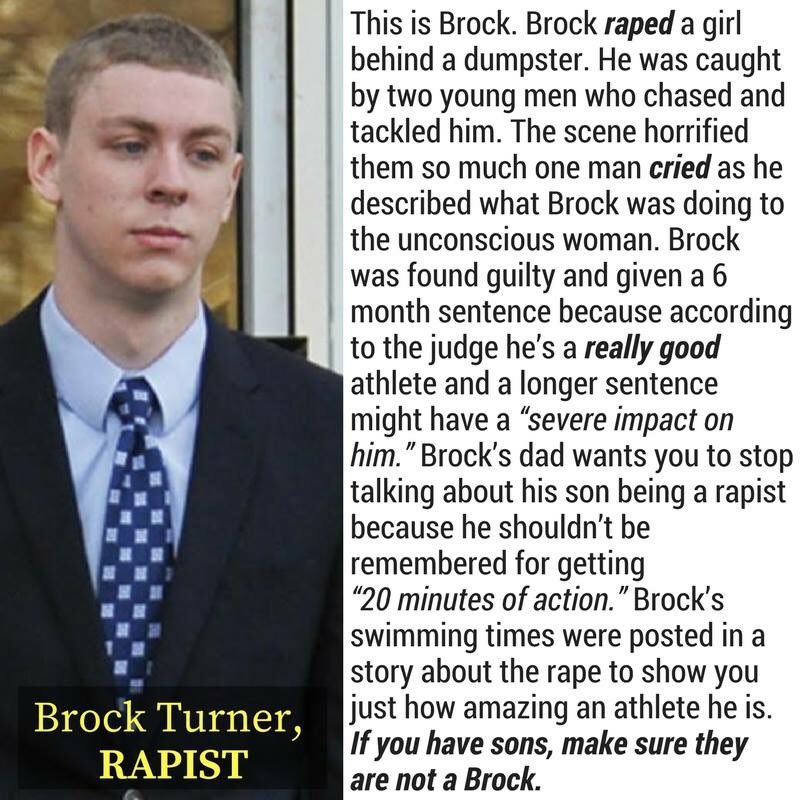 psmigiel2's tweet image. Just so we remember Brock. #rapist #sexualassault #goodswimmer #20minutes.  Rot in hell Brock. I hope this follows you forever. I hope one day you have a daughter and she finds out who you are.