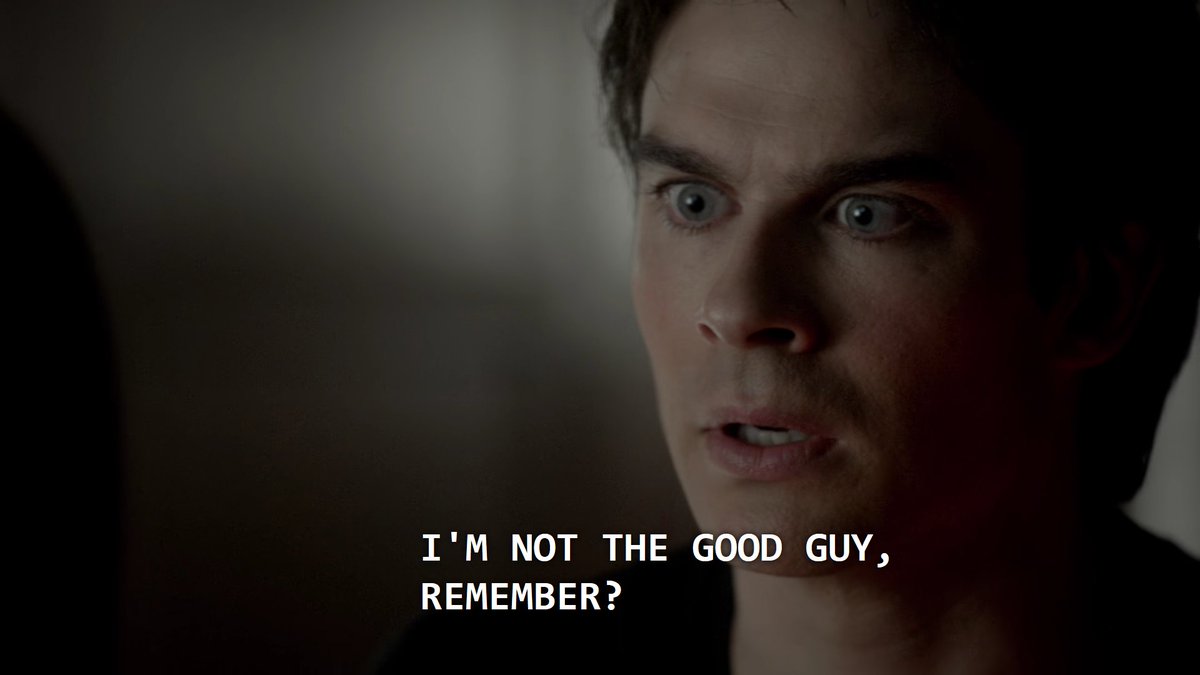 how narcissist do you have to be to call yourself the "good brother" while knowing you've killed thousands of people. say what you want about damon, but he always acknowledged how bad he was even when he was trying to change.