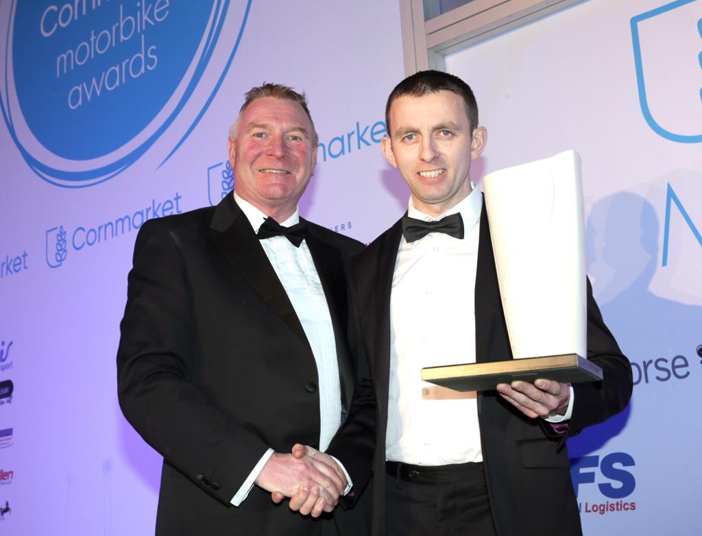 Pleasure to present <a href="/BelTel/">Belfast Telegraph</a> Road Racer of the Year 2018 to <a href="/DerekMcGee86/">Derek McGee</a> at Cornmarket <a href="/BikeAwards/">Irish Motorbike Awards</a> last night. Entire evening a credit to organiser <a href="/winkerwatson1/">Stephen Watson</a> and his team