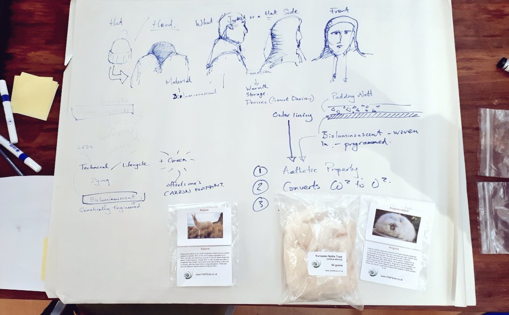 DeclanQ_create's tweet image. Fiona Byrne of @DCCoI @DCCoIedu set a #wickedproblem to develop a #wearable design  for 2050 - The worksheet shows a hood which uses bioluminescent materials which are programmable and converts CO2 @JCforTeachers @jctVisualArt @jctHomeEc @JctScience @RediscoveryCtr #Steam