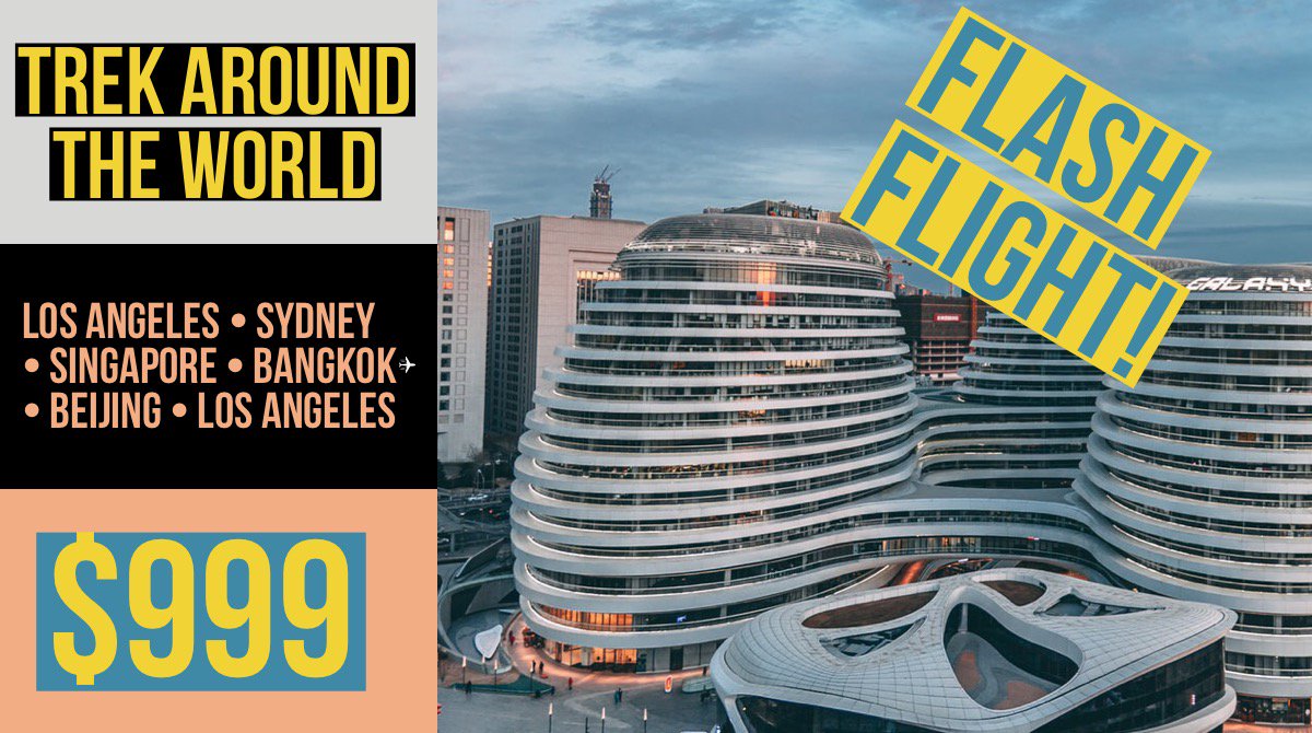 AirTreks's tweet image. We've got an incredible deal going on until EOD Tuesday. ROUNDTRIP - Los Angeles • Sydney • Singapore • Bangkok • Beijing • Los Angeles for ONLY $999 per passenger. Hurry before the deal runs out! #TravelDeals #FlashFlight #Sale 

BUY HERE: bit.ly/2CrCZiA