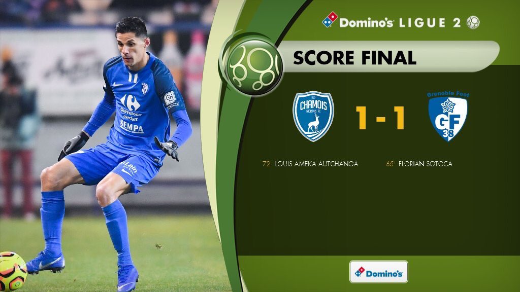 #Ligue2 | #NOGF38
Terminé !
Match nul 1-1 entre Niort et Grenoble en Ligue 2 cette saison !