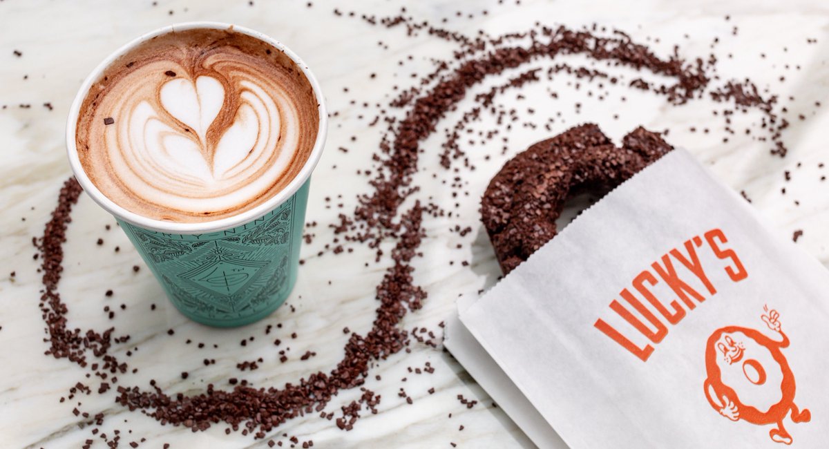 luckysdoughnuts's tweet photo. IT'S TIME! May the Hot Chocolate Festival begin! Get down to one of our @49th cafes and try our two special combos: Dark Chocolate Love &amp; Chocolate Power Plant, which includes our first-ever VEGAN &amp; GLUTEN FRIENDLY chocolate doughnut! 😍🍫 #LuckysDoughnuts #49thParallel https://t.co/G3IgOIf3h8