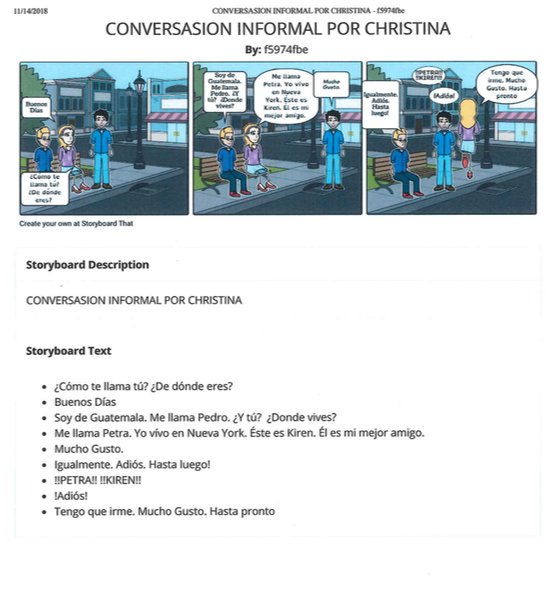 mapigago_82's tweet photo. Sixth graders writing formal and informal conversations in Spanish  using #storyboardThat @The_School https://t.co/jsnIirOfM9