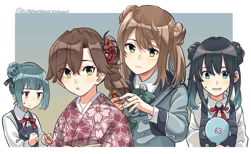 Makotosama_85's tweet photo. Michishio-chan peinando a las chicas #Arashio #Asashio #Kasumi #Michishio #Kancolle #KantaiCollection https://t.co/YHIwrwxl9Y