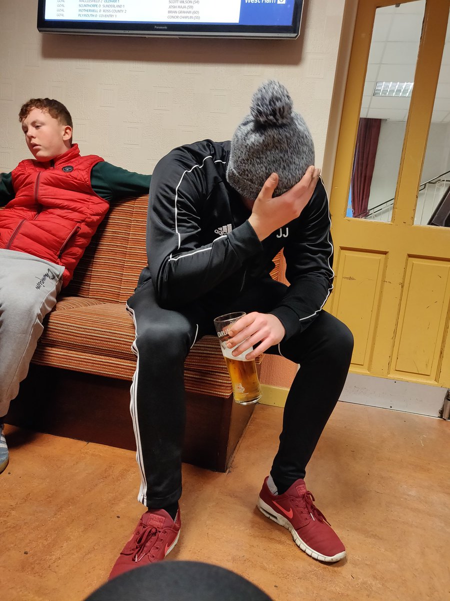 Man of the hour Jack Joyce contemplating how anyone could be so bad today, by far worse player on the pitch but he's gaffer so his place is safe.