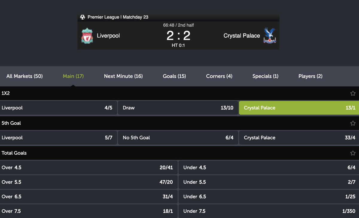🦅 Palace to go on and win it?
📈 They're currently 13/1 to beat Liverpool!
Bet #INPLAY here 👉 http://come0n.co/In-Play