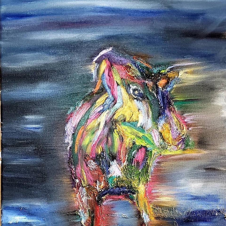 susan_corriher's tweet photo. Painted this cow a couple years ago and was never happy with him so I turned him into Psychedelic Cow. #oilpainting #bovine #colorfulcow https://t.co/Hbx4rRRtKQ