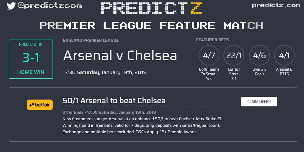 Here is everything you need to know for our Predictz #PremierLeague feature match between #Arsenal and #Chelsea!
To see more #bets, #offers and #stats click here ⏬
https://PrdctZ.Tips/ARSCHE
#ARSCHE
