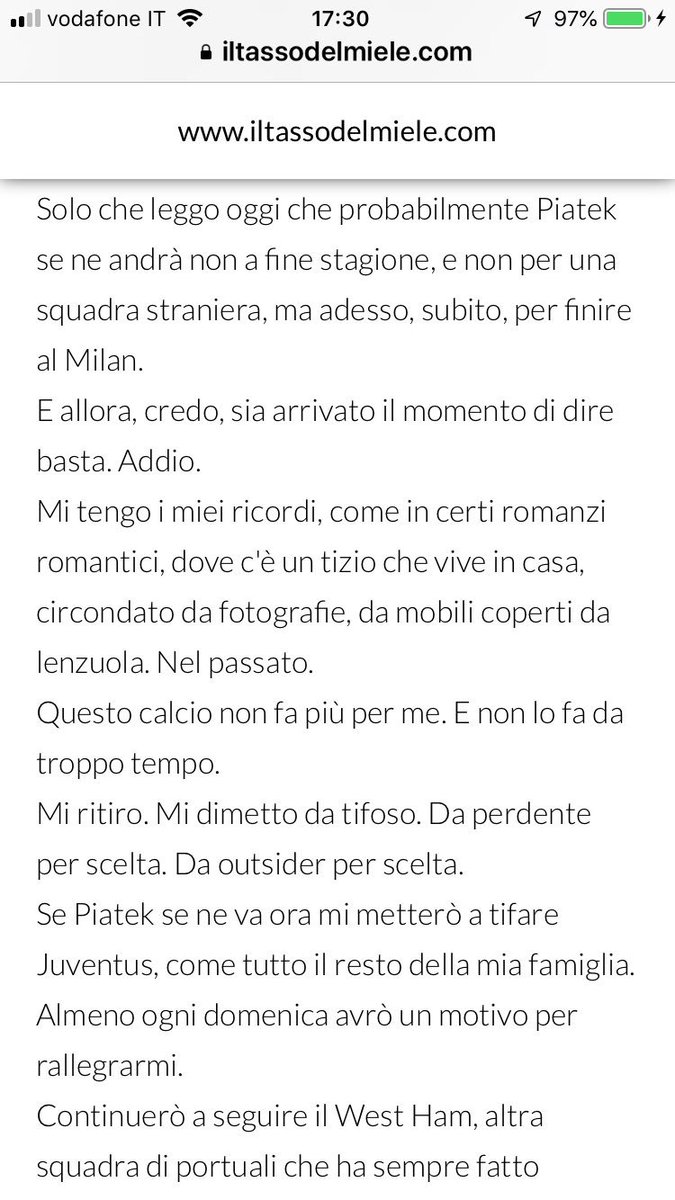 Bellissimo pezzo, sofferto come solo un Genoano sa soffrire.
Mi ci riconosco molto:stessa età, stessi idoli storici, stessa incapacità a riconoscersi nel #Genoa di #Preziosi71, nel #calcio moderno..
E probabilmente stessa decisione: basta...
