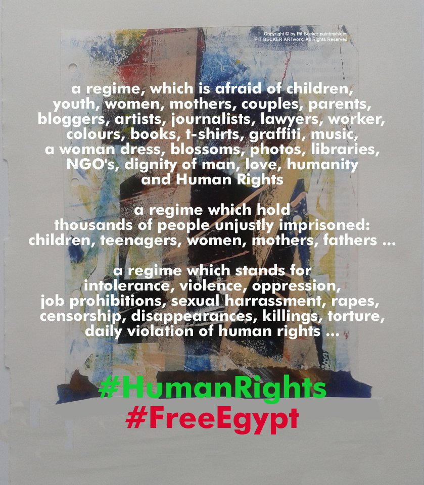 #Egypt #مصر
#NoMilTrials #لا_للمحاكمات_العسكرية_للمدنيين
#HumanRights #حقوق_الإنسان
#STOPtorture #وقف_التعذيب
#JournalismIsNotAcrime #NoProtestLaw
Freedom for all unjustly imprisoned in Egypt!
#NOcensorship #NOdictatorship
#DerechosHumanos #DirittiUmani #DroitsDelHomme