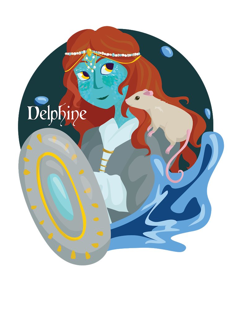 Maven_Brave's tweet photo. AND who do we have here? Well, Delphine, the Triton from down undah, of course. Delphine is a Nature Cleric with through-the-roof charisma. She’s an animal lover extraordinaire and recently adopted Claudio, a giant rat. She’s still getting used to land life. #dnd5e #womeningaming https://t.co/zxcs4cBLaY