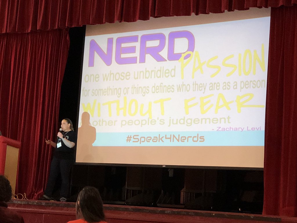stephgteach's tweet image. Be a nerd! Find your passion without fear of judgement! -Kim Calderon, Keynote Showdown! #TechRodeo #VisaliaUSD #VisaliaEdTech #MFHhuskies