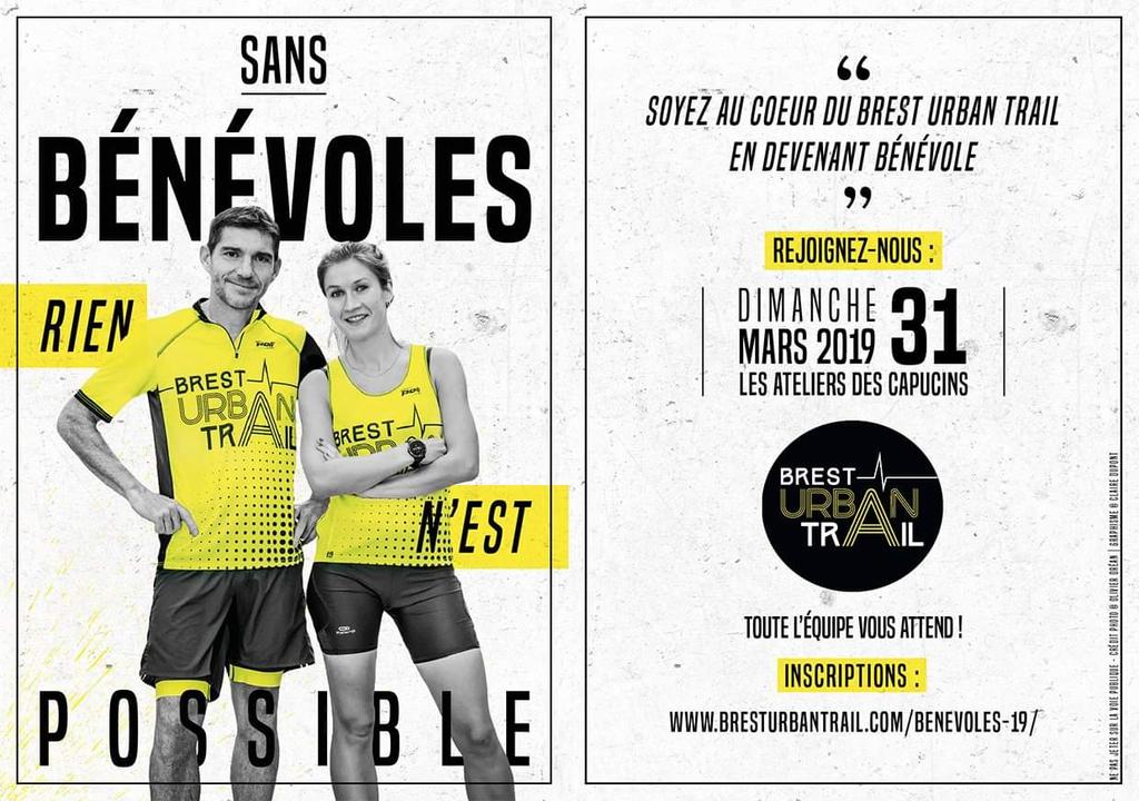 Cette année, avec 3 distances et 2.500 coureurs, nous allons encore plus avoir besoin de VOUS ! 💪 Nous recherchons 400 bénévoles💯💯💯💯 pour nous aider à faire du #BREST URBAN #TRAIL 2019 une nouvelle réussite ! 💥
INSCRIPTIONS ICI MAINTENANT 👉👉👉 bresturbantrail.com/benevoles-19/